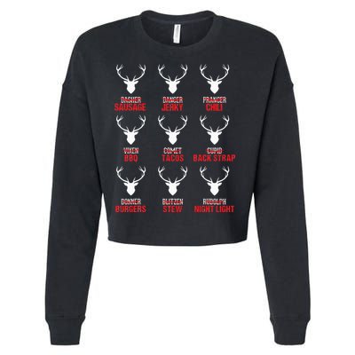 Funny Christmas Reindeer Hunter Deer Meat Hunting Gifts Cropped Pullover Crew