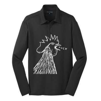 Funny Chicken Rooster Saying Fuck Silk Touch Performance Long Sleeve Polo