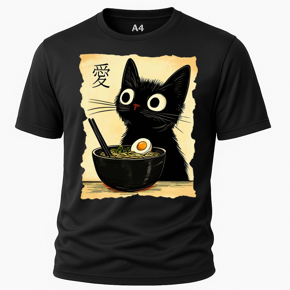 Funny Cat Ramen Graphic Japanese Kawaii Anime Cat Cooling Performance Crew T-Shirt
