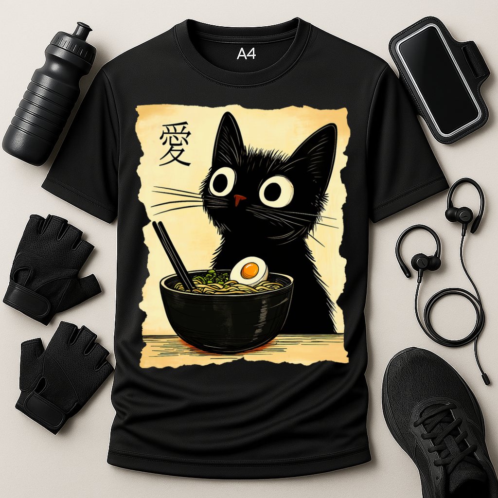 Funny Cat Ramen Graphic Japanese Kawaii Anime Cat Cooling Performance Crew T-Shirt