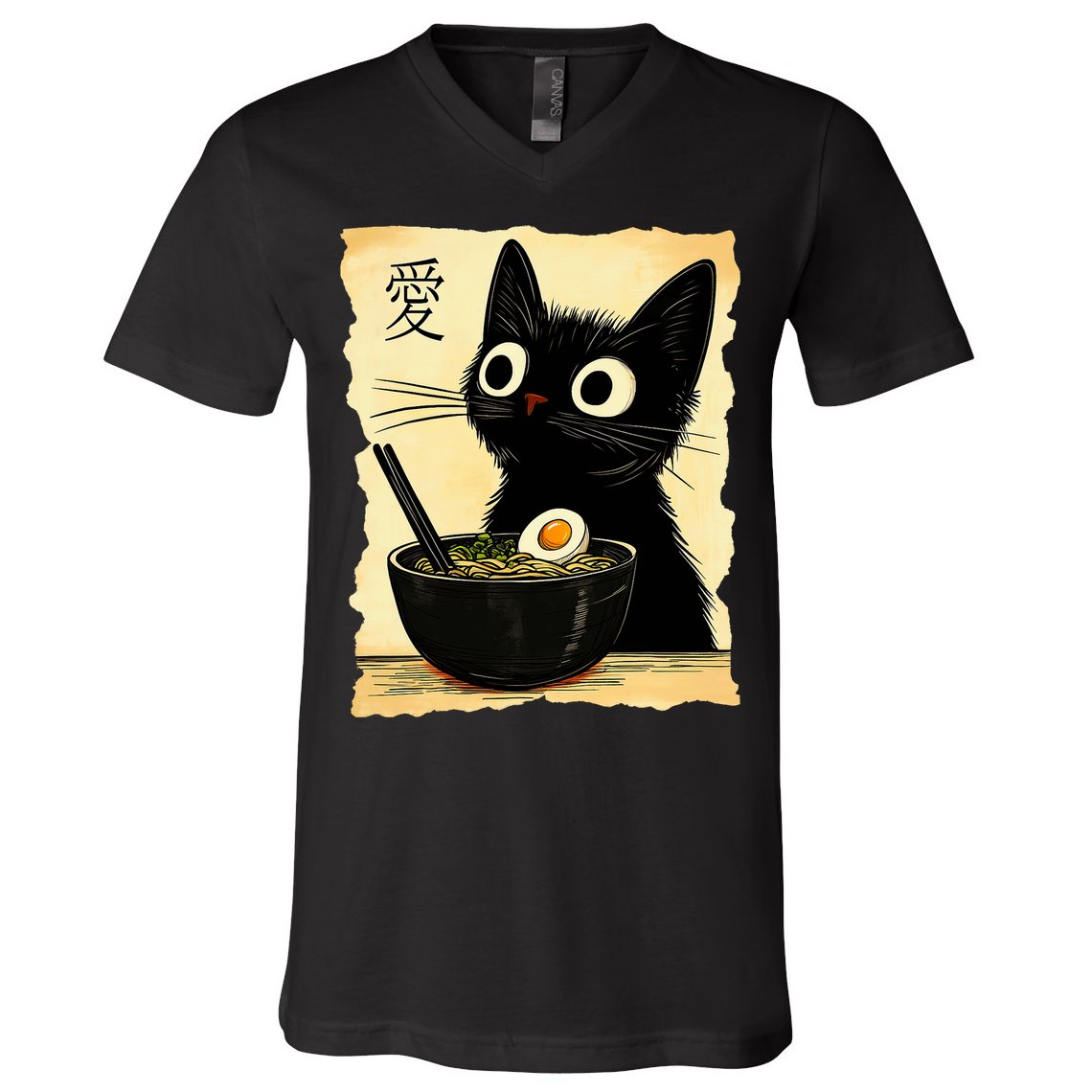 Funny Cat Ramen Graphic Japanese Kawaii Anime Cat V-Neck T-Shirt