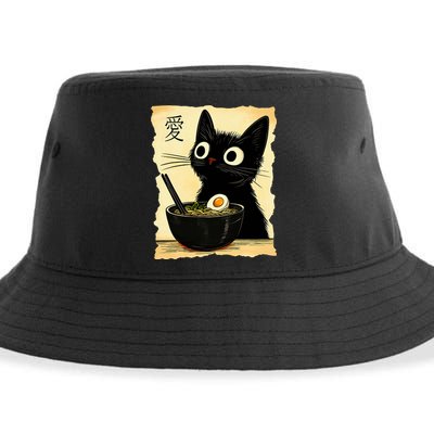 Funny Cat Ramen Graphic Japanese Kawaii Anime Cat Sustainable Bucket Hat