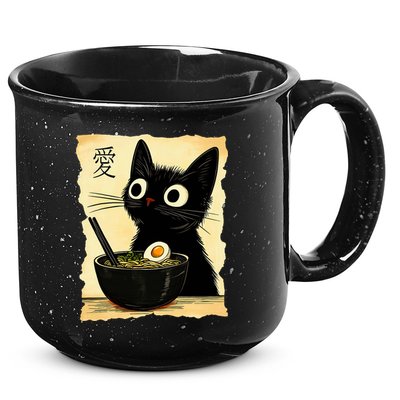 Funny Cat Ramen Graphic Japanese Kawaii Anime Cat 15oz Campfire Ceramic Mug