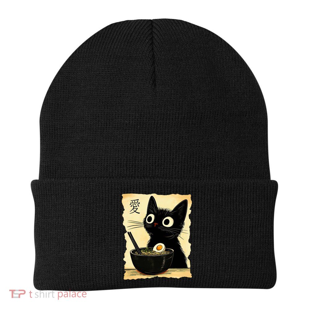 Funny Cat Ramen Graphic Japanese Kawaii Anime Cat Beanie