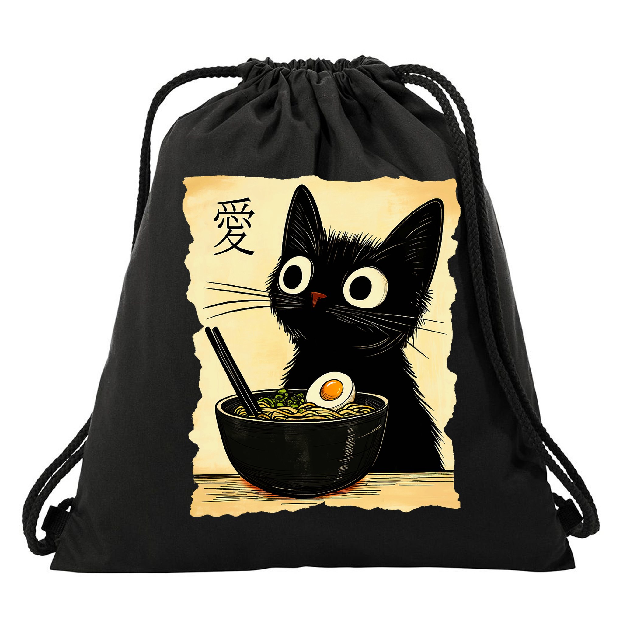 Funny Cat Ramen Graphic Japanese Kawaii Anime Cat Drawstring Bag
