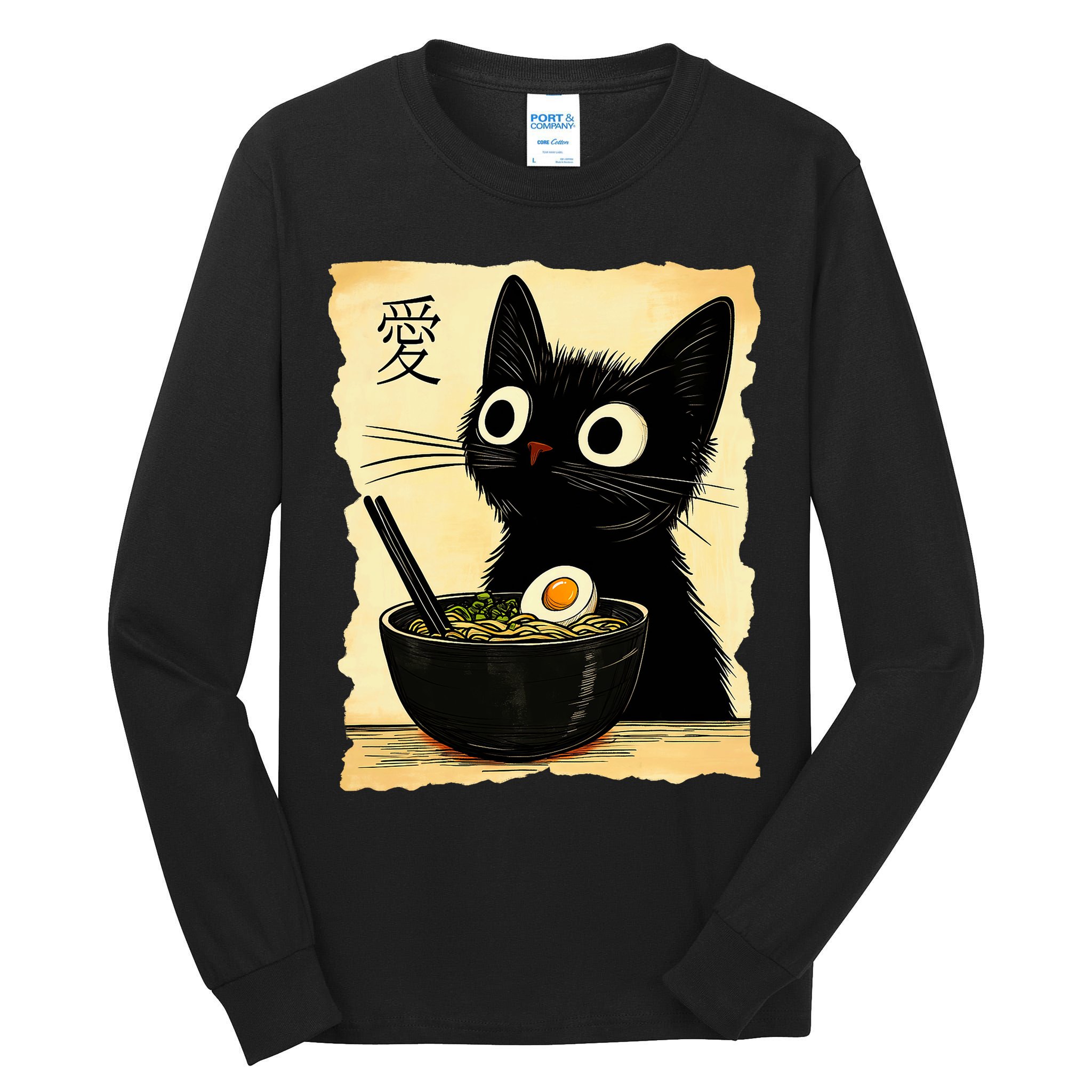 Funny Cat Ramen Graphic Japanese Kawaii Anime Cat Tall Long Sleeve T-Shirt