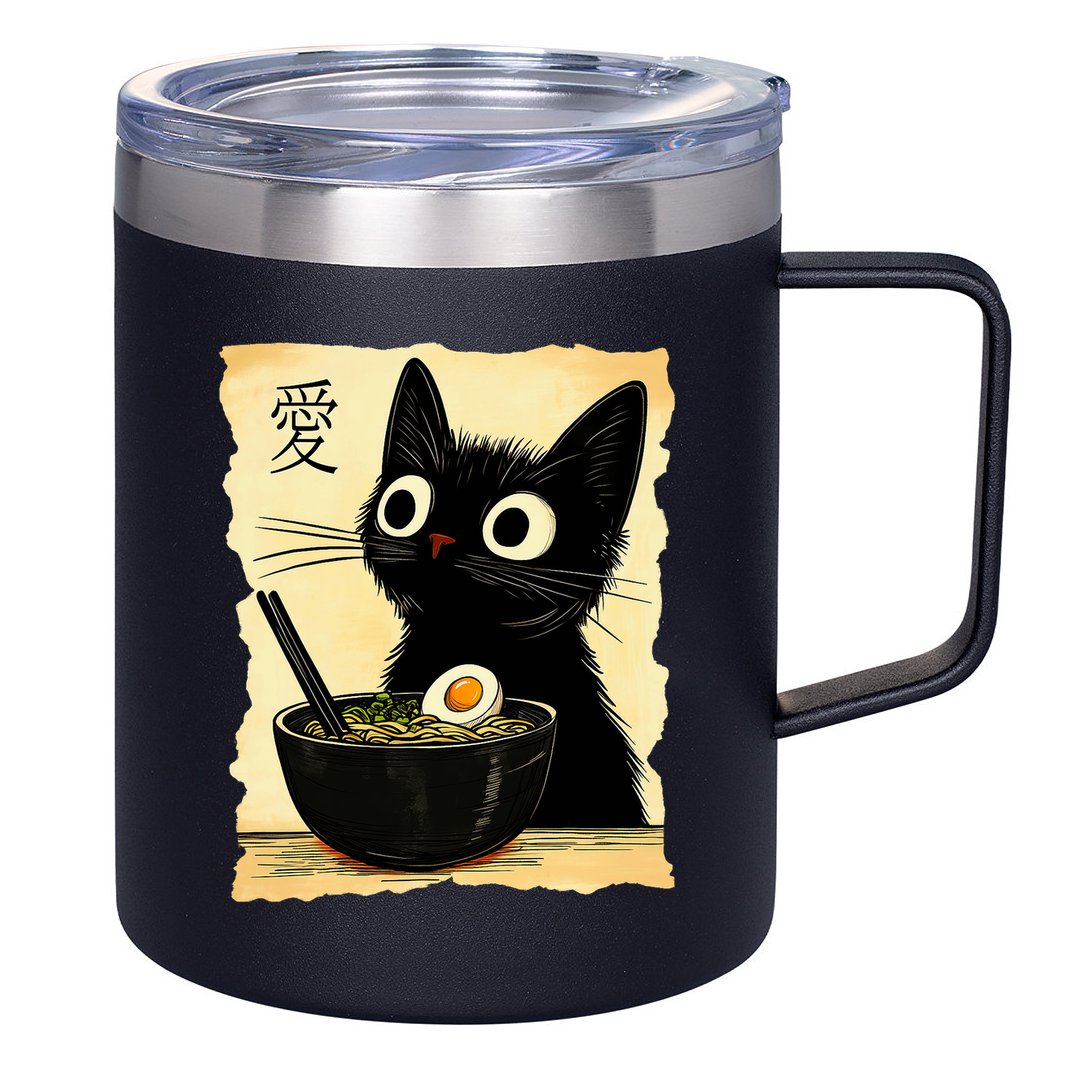 Funny Cat Ramen Graphic Japanese Kawaii Anime Cat 12oz Stainless Steel Coffee Mug