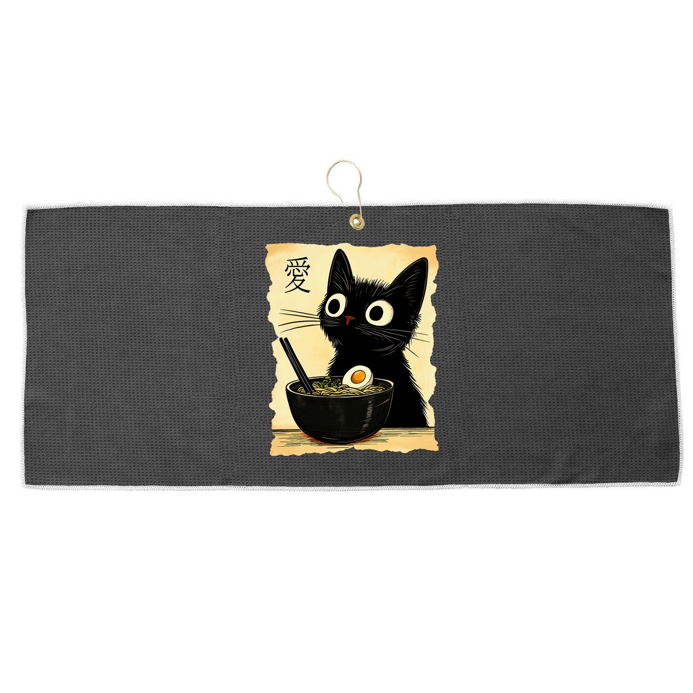 Funny Cat Ramen Graphic Japanese Kawaii Anime Cat Large Microfiber Waffle Golf Towel