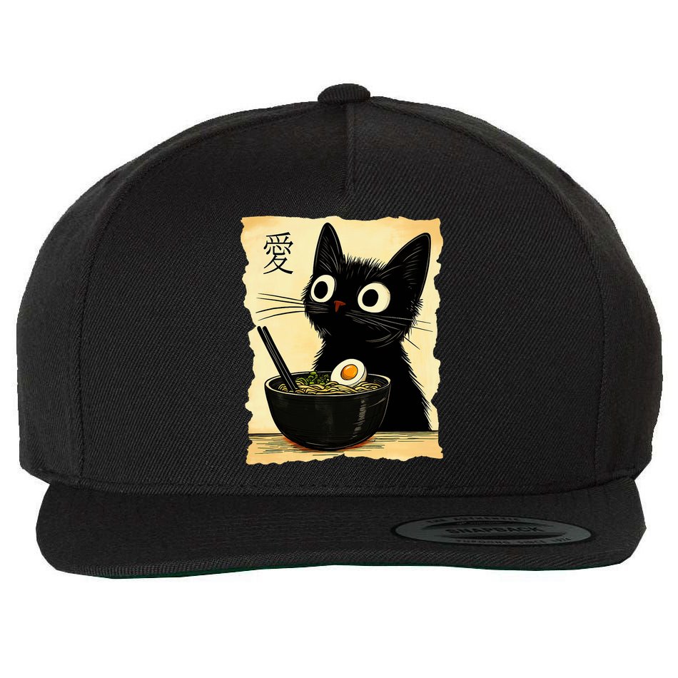 Funny Cat Ramen Graphic Japanese Kawaii Anime Cat Wool Snapback Cap