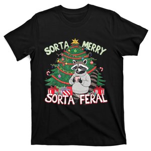 Funny Christmas Raccoon Sorta Merry Sorta Santa Feral Xmas T-Shirt