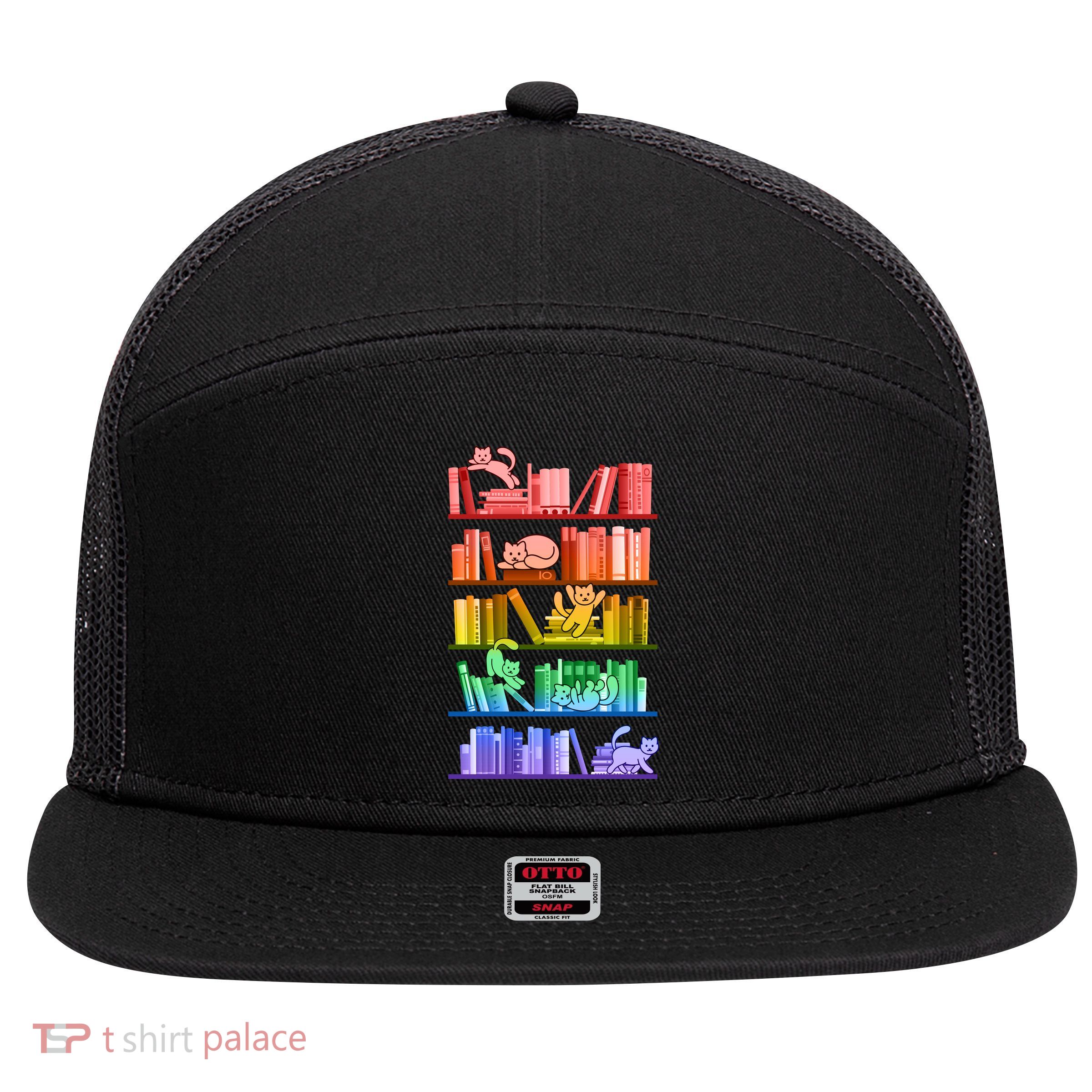 Funny Colorful Rainbow Library Cats 7 Panel Mesh Trucker Snapback Hat