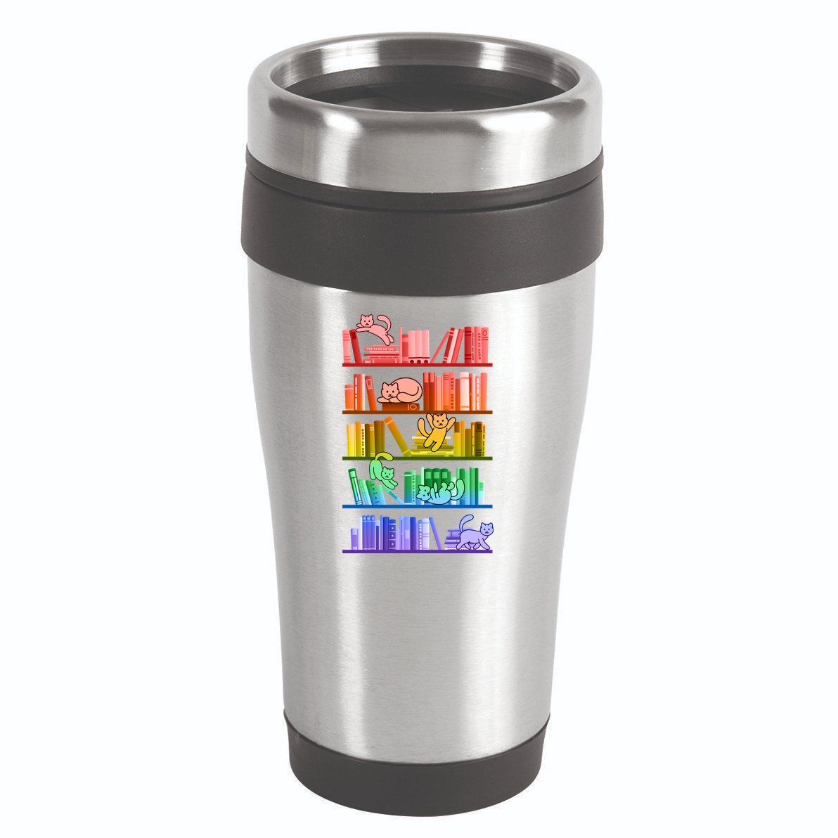 Funny Colorful Rainbow Library Cats 16oz Travel Tumbler