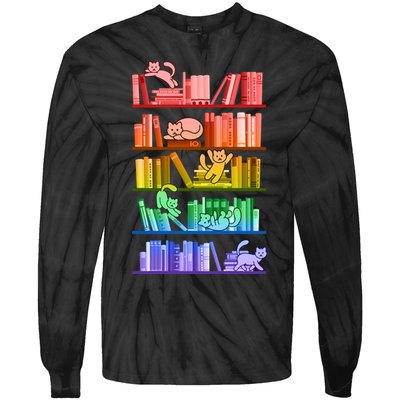 Funny Colorful Rainbow Library Cats Tie-Dye Long Sleeve Shirt