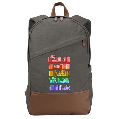 Funny Colorful Rainbow Library Cats Cotton Canvas Backpack