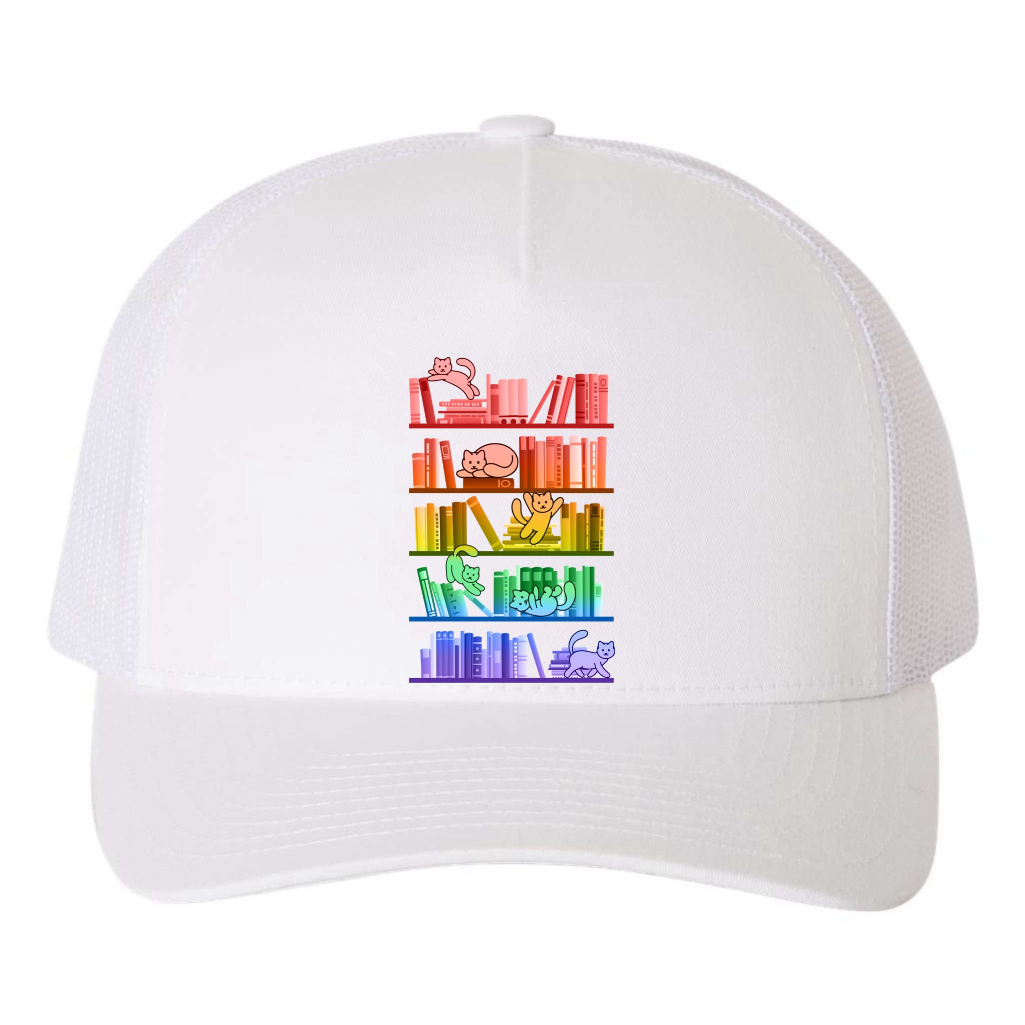 Funny Colorful Rainbow Library Cats Yupoong Adult 5-Panel Trucker Hat