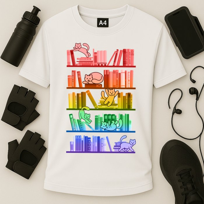 Funny Colorful Rainbow Library Cats Performance Shirt