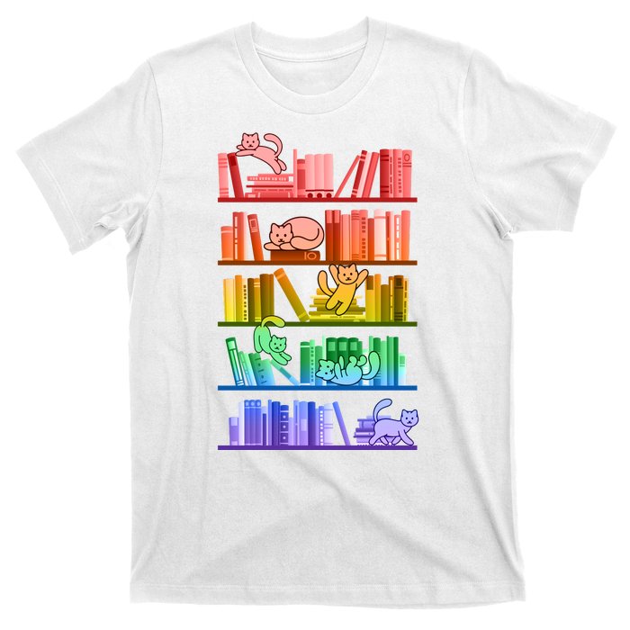 Funny Colorful Rainbow Library Cats T-Shirt