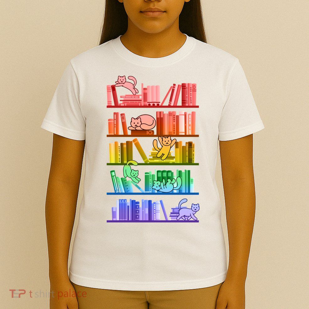 Funny Colorful Rainbow Library Cats T-Shirt