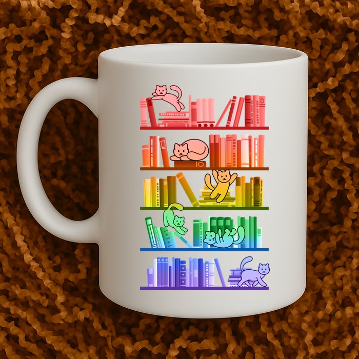 Funny Colorful Rainbow Library Cats Mug