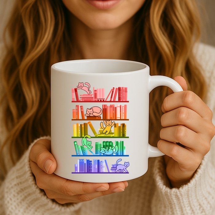 Funny Colorful Rainbow Library Cats Mug