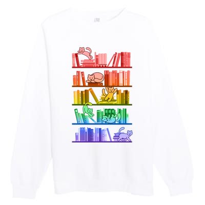 Funny Colorful Rainbow Library Cats Premium Crewneck Sweatshirt