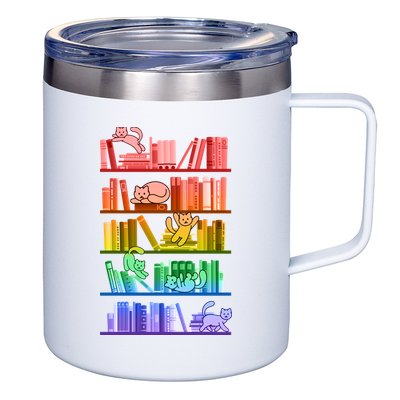Funny Colorful Rainbow Library Cats 12oz Stainless Steel Coffee Mug