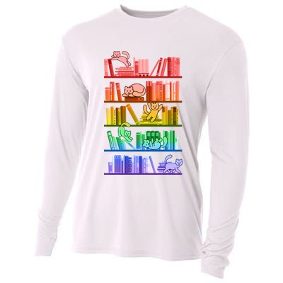 Funny Colorful Rainbow Library Cats Cooling Performance Long Sleeve Crew