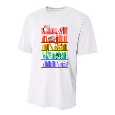 Funny Colorful Rainbow Library Cats Youth Performance Sprint T-Shirt
