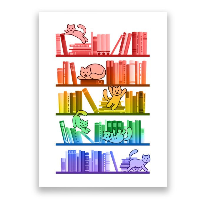 Funny Colorful Rainbow Library Cats Poster
