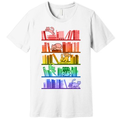 Funny Colorful Rainbow Library Cats Premium T-Shirt