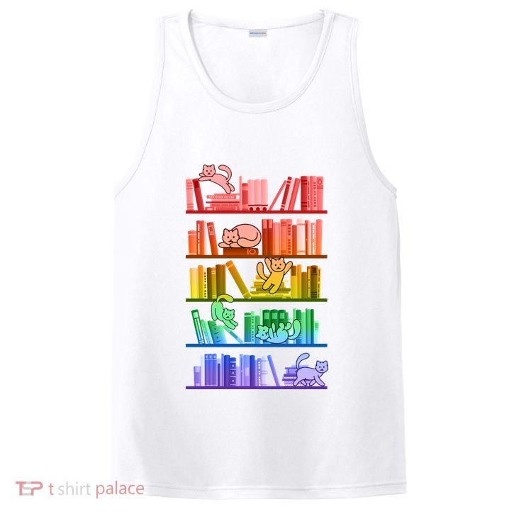 Funny Colorful Rainbow Library Cats PosiCharge Competitor Tank
