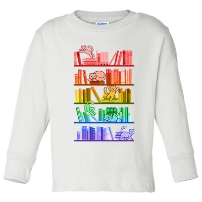 Funny Colorful Rainbow Library Cats Toddler Long Sleeve Shirt