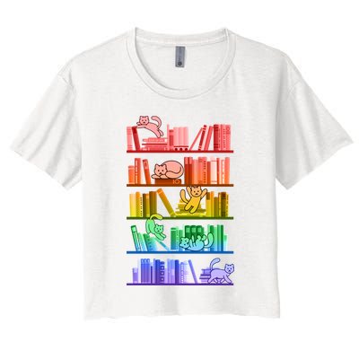 Funny Colorful Rainbow Library Cats Crop Top