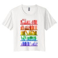 Funny Colorful Rainbow Library Cats Women's Crop Top Tee
