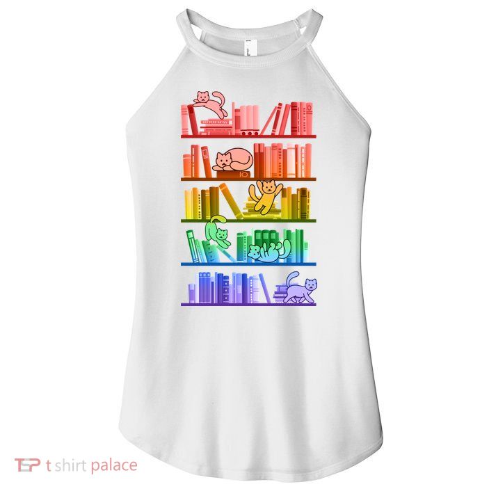 Funny Colorful Rainbow Library Cats Women's Perfect Tri Rocker Tank