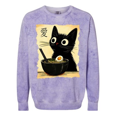 Funny Cat Ramen Graphic Japanese Kawaii Anime Cat Colorblast Crewneck Sweatshirt