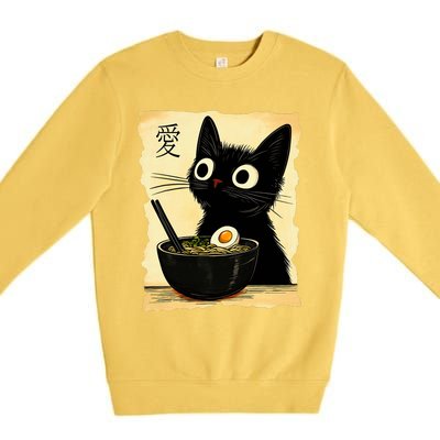 Funny Cat Ramen Graphic Japanese Kawaii Anime Cat Premium Crewneck Sweatshirt