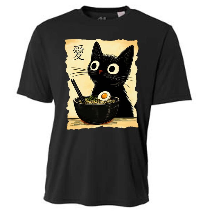 Funny Cat Ramen Graphic Japanese Kawaii Anime Cat Cooling Performance Crew T-Shirt