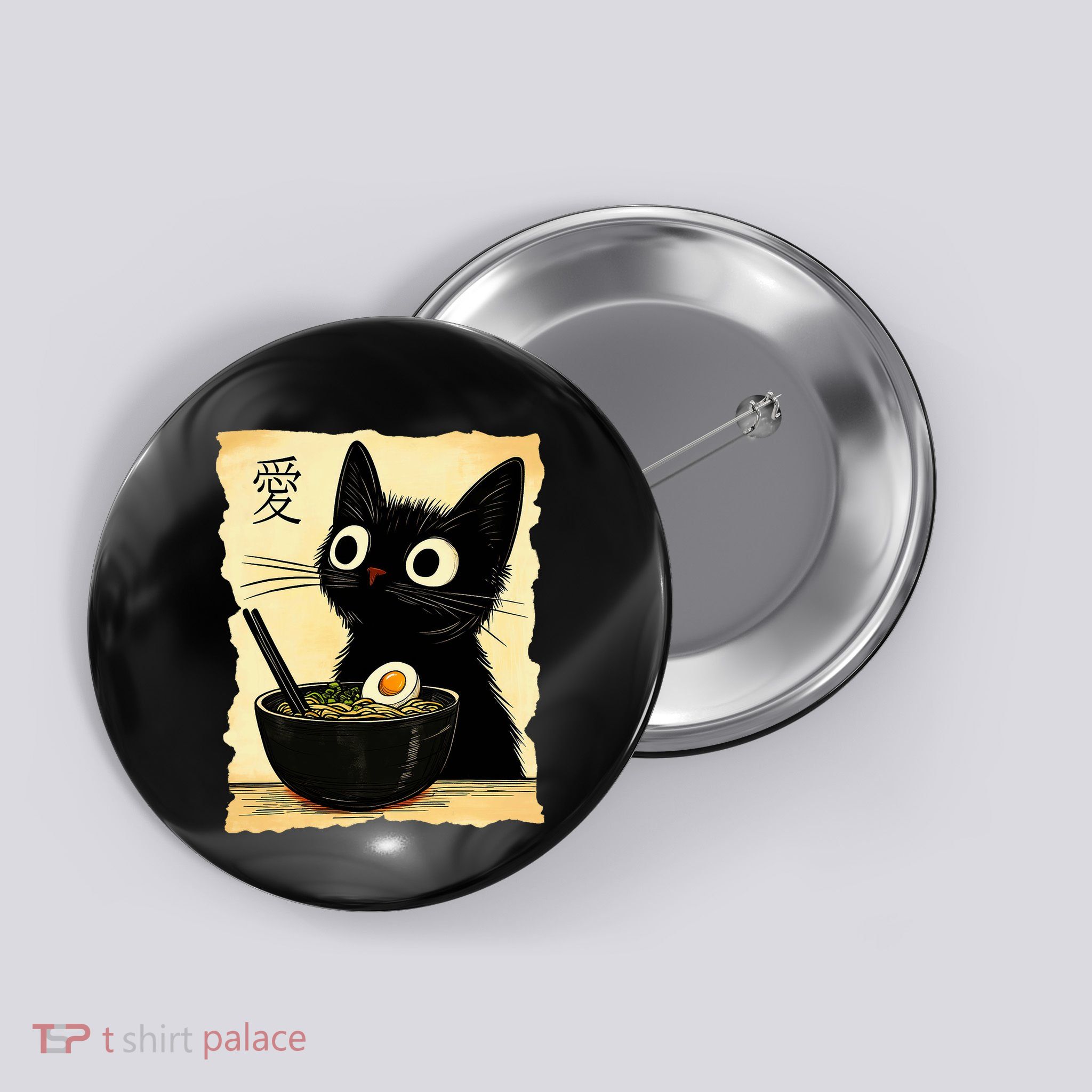 Funny Cat Ramen Graphic Japanese Kawaii Anime Cat Button