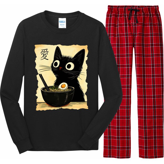 Funny Cat Ramen Graphic Japanese Kawaii Anime Cat Long Sleeve Pajama Set