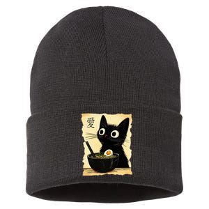 Funny Cat Ramen Graphic Japanese Kawaii Anime Cat Sustainable Knit Beanie