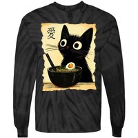 Funny Cat Ramen Graphic Japanese Kawaii Anime Cat Tie-Dye Long Sleeve Shirt