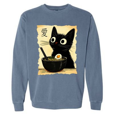 Funny Cat Ramen Graphic Japanese Kawaii Anime Cat Garment-Dyed Sweatshirt