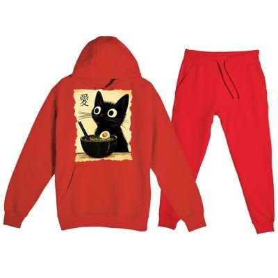 Funny Cat Ramen Graphic Japanese Kawaii Anime Cat Premium Hooded Sweatsuit Set