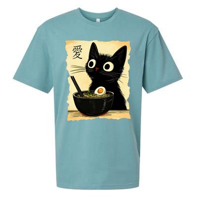 Funny Cat Ramen Graphic Japanese Kawaii Anime Cat Sueded Cloud Jersey T-Shirt