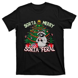 Funny Christmas Raccoon Sorta Merry Sorta Santa Feral Xmas T-Shirt