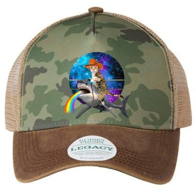 Funny Cat Riding Shark Puking Rainbow Galaxy Space Humor Pun Ank Op Legacy Tie Dye Trucker Hat