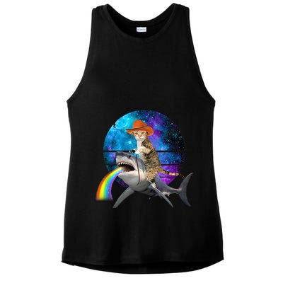 Funny Cat Riding Shark Puking Rainbow Galaxy Space Humor Pun Ank Op Ladies PosiCharge Tri-Blend Wicking Tank