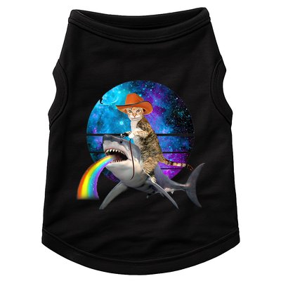 Funny Cat Riding Shark Puking Rainbow Galaxy Space Humor Pun Ank Op Doggie Tank