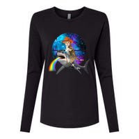 Funny Cat Riding Shark Puking Rainbow Galaxy Space Humor Pun Ank Op Womens Cotton Relaxed Long Sleeve T-Shirt